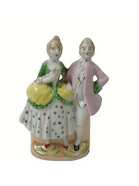 Vintage Victorian Man Woman Porcelain Colonial Planter Vase Figurine Japan 6.5"